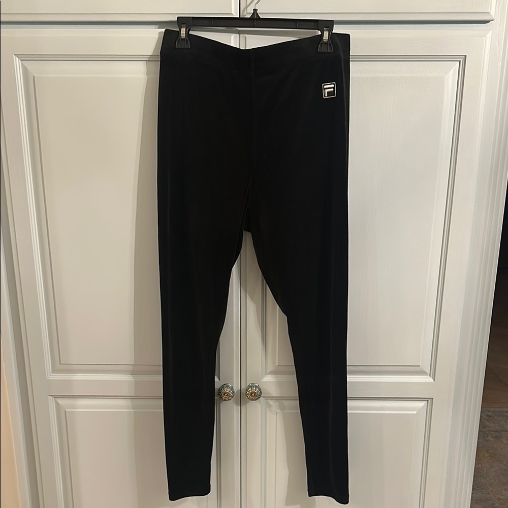 Fila Black Velour Athletic Sweat Pants Size: L